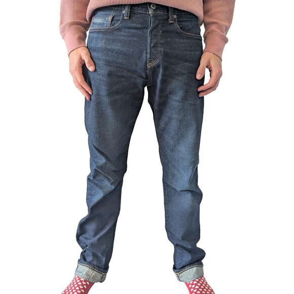 GAP Selvedge Cone Denim Button Fly in Slim Straight Dark Wash32 x 32